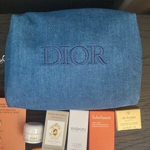 NEW Dior Denim Blue Cosmetic Bag with Skincare Collection